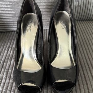 City Streets Black Peep-Toe Heels